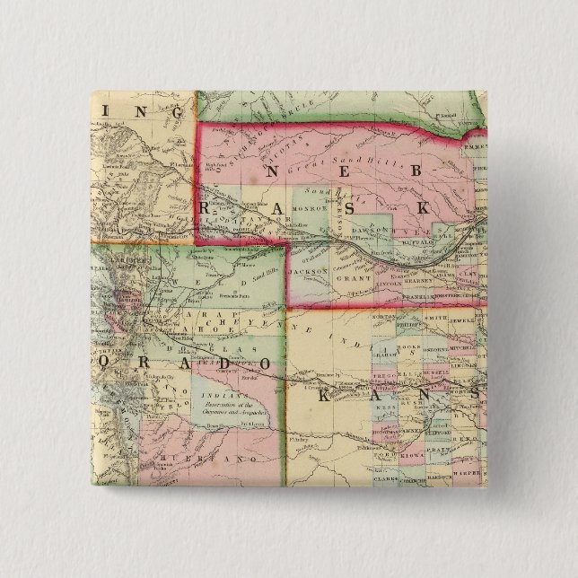 Kan, Neb, Colo Map by Mitchell 15 Cm Square Badge (Front)
