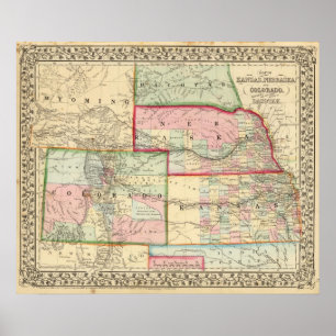 Kan, Neb, Colo Map by Mitchell Poster