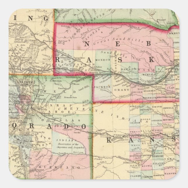 Kan, Neb, Colo Map by Mitchell Square Sticker (Front)