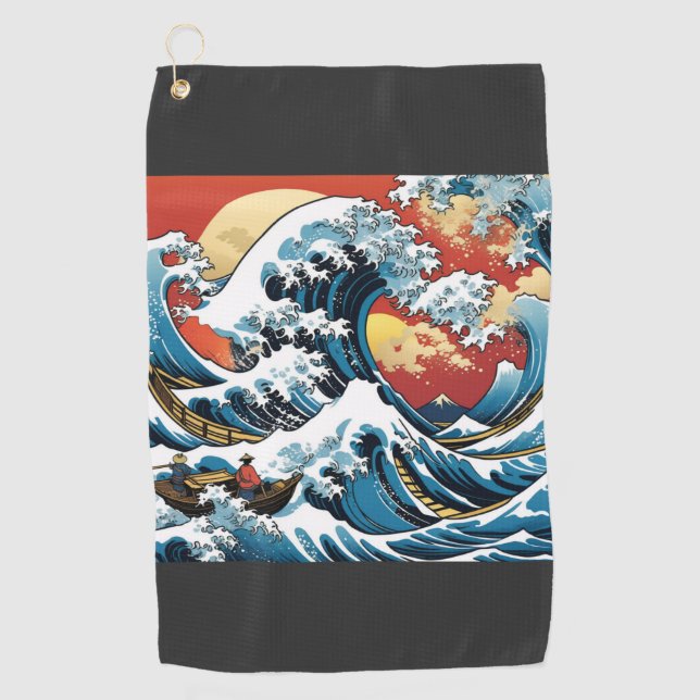 Kanagawa Japanese The great wave Golf Towel (Front)