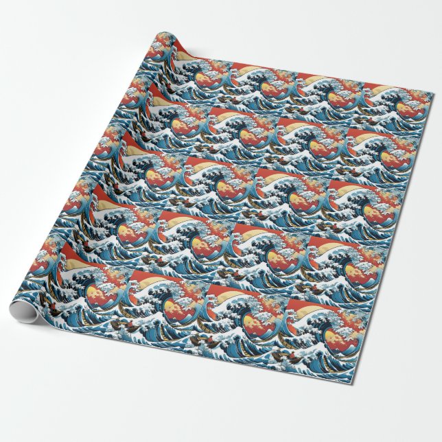 Kanagawa Japanese The great wave Wrapping Paper (Unrolled)