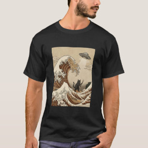Kanagawa Wave Cat Alien Ramen Abstract Art Japanes T-Shirt