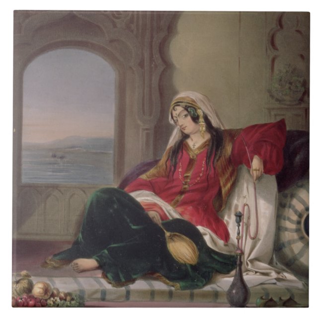 Kandahar Lady of Rank, Engaged in Smoking, plate 2 Ceramic Tile (Front)