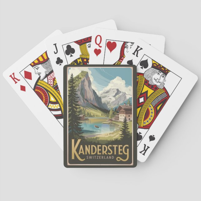 Kandersteg Switzerland Illustration Travel Art Playing Cards (Back)