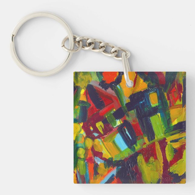 Kandinsky '304' Colourful Abstract Painting Key Ring (Front)