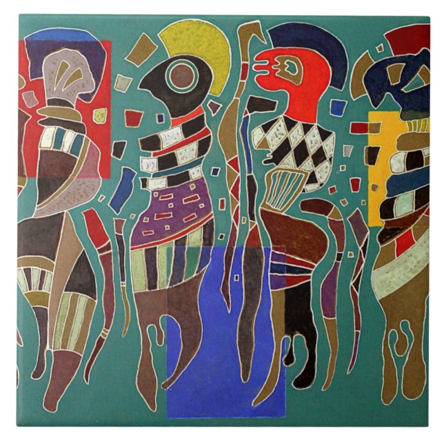 Kandinsky - 4 figures on 3 squares ceramic tile (Front)