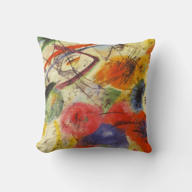 Kandinsky Abstract Blue Red Yellow Black Strokes Cushion (Front)