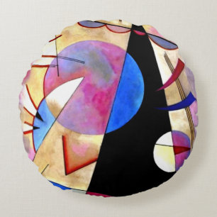 Kandinsky - Abstract Cubism with Pinks and Blues Round Cushion