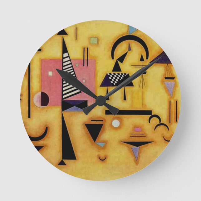 Kandinsky Abstract Decisive Pink Geometric Shapes Round Clock (Front)
