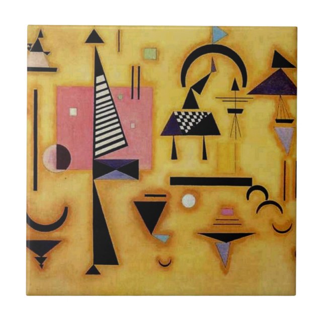 Kandinsky Abstract Decisive Pink Geometric Shapes Tile (Front)