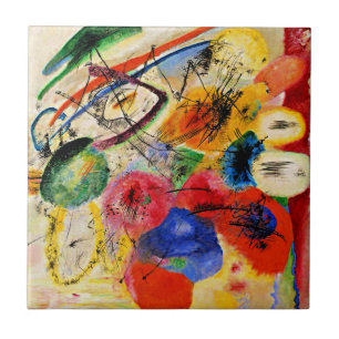 Kandinsky - Black Lines, colourful abstract art, Ceramic Tile