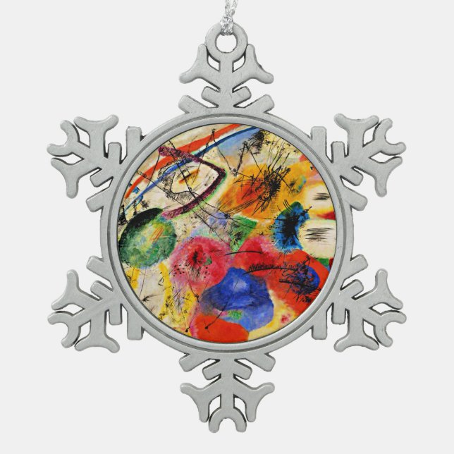 Kandinsky - Black Lines, famous artwork, Snowflake Pewter Christmas Ornament (Front)