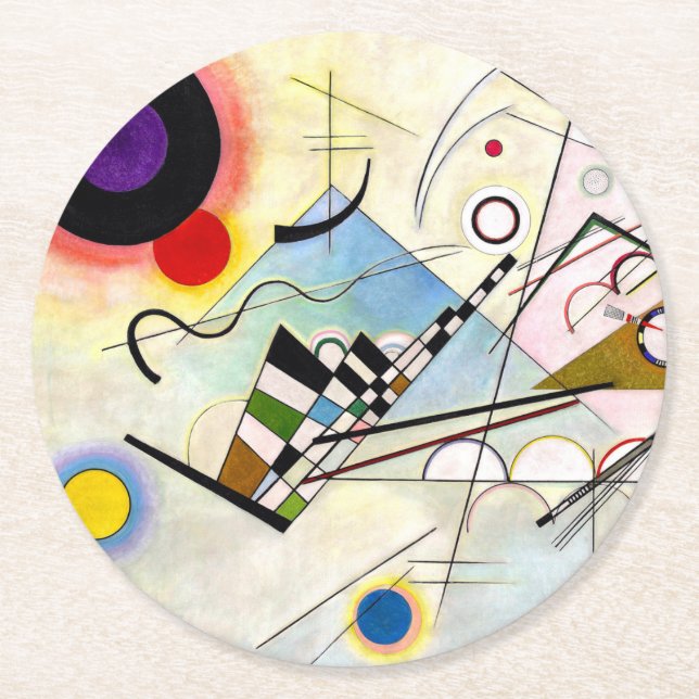 Kandinsky Composition 8 Round Paper Coaster (Front)