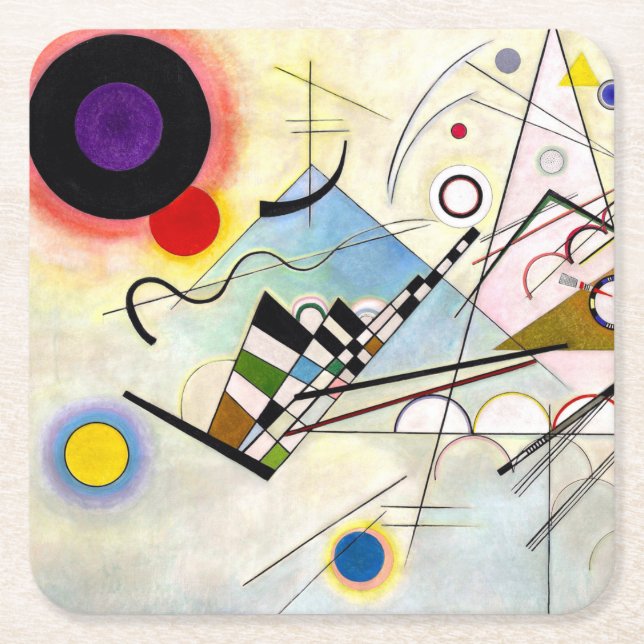 Kandinsky Composition 8 Square Paper Coaster (Front)