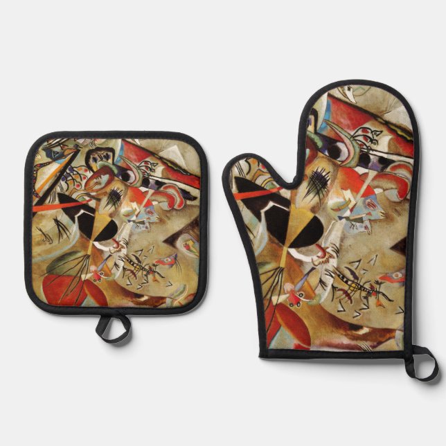 Kandinsky Composition Abstract Painting Oven Mitt & Pot Holder Set (Front)