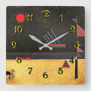 Kandinsky famous abstract artwork, Brownish Square Wall Clock