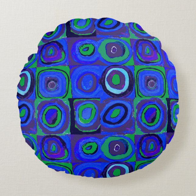 Kandinsky Farbstudie Blue Quadrate Square Circle  Round Cushion (Front)