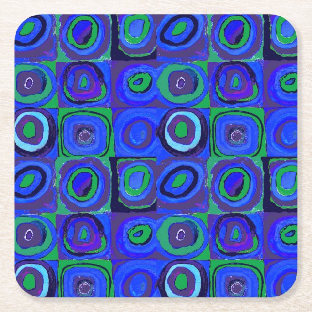 Kandinsky Farbstudie Blue Quadrate Square Circle  Square Paper Coaster (Front)