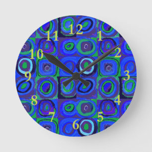 Kandinsky Farbstudie Quadrate Blue Squares  Round Clock