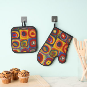 Kandinsky Farbstudie Quadrate Colourful Squares Oven Mitt & Pot Holder Set