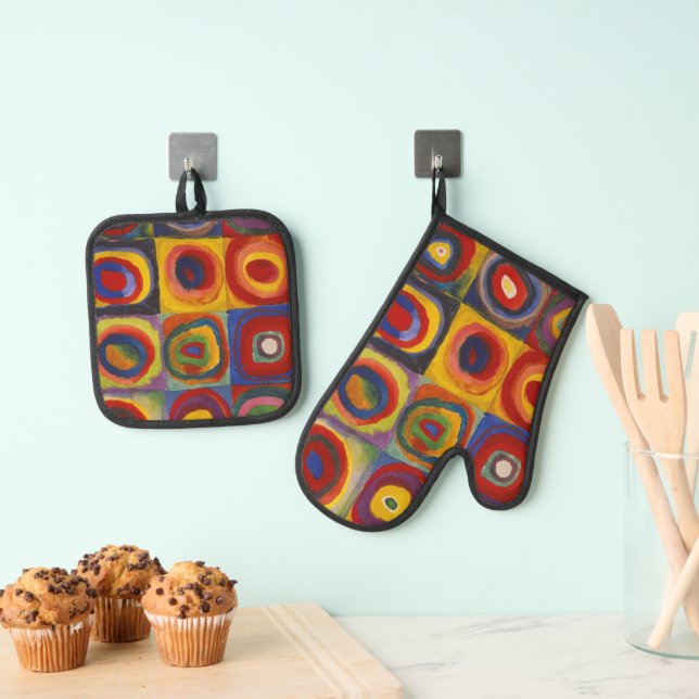 Kandinsky Farbstudie Quadrate Colourful Squares Oven Mitt & Pot Holder Set (Insitu(Hanging))