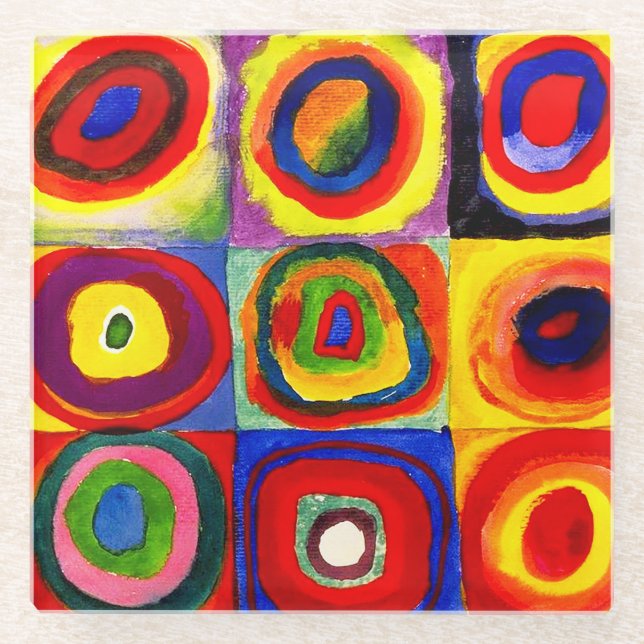 Kandinsky Farbstudie Quadrate Squares Circles Art  Glass Coaster (Front)