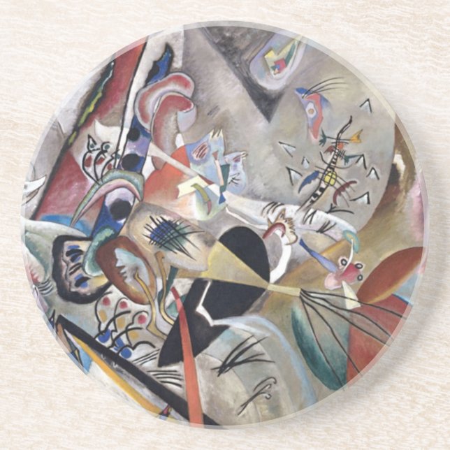 Kandinsky In Grey Abstract Artwork Coaster (Front)