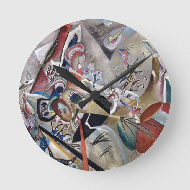 Kandinsky In Grey Abstract Artwork Round Clock (Front)