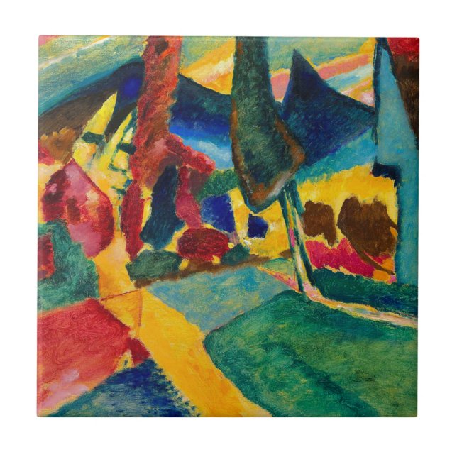 Kandinsky Landscape with Two Poplars Ceramic Tile (Front)