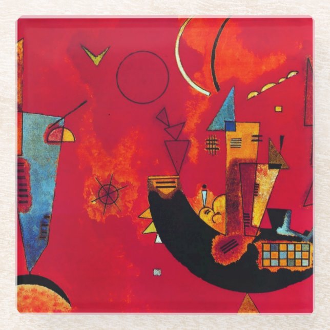 Kandinsky Mit und Gegen Red Abstract Painting Glass Coaster (Front)