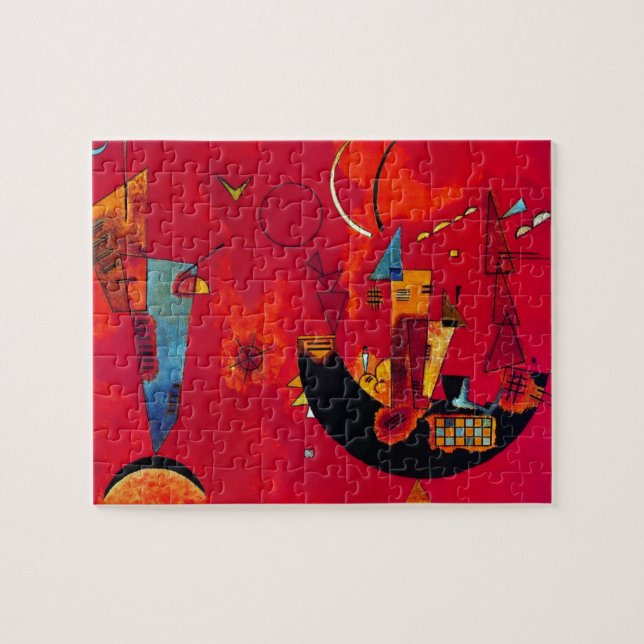 Kandinsky Mit und Gegen Red Abstract Painting Jigsaw Puzzle (Horizontal)