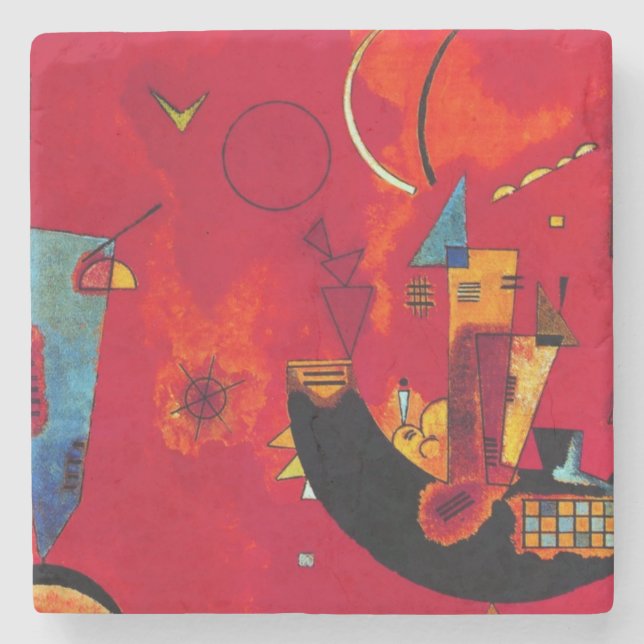 Kandinsky Mit und Gegen Red Abstract Painting Stone Coaster (Front)