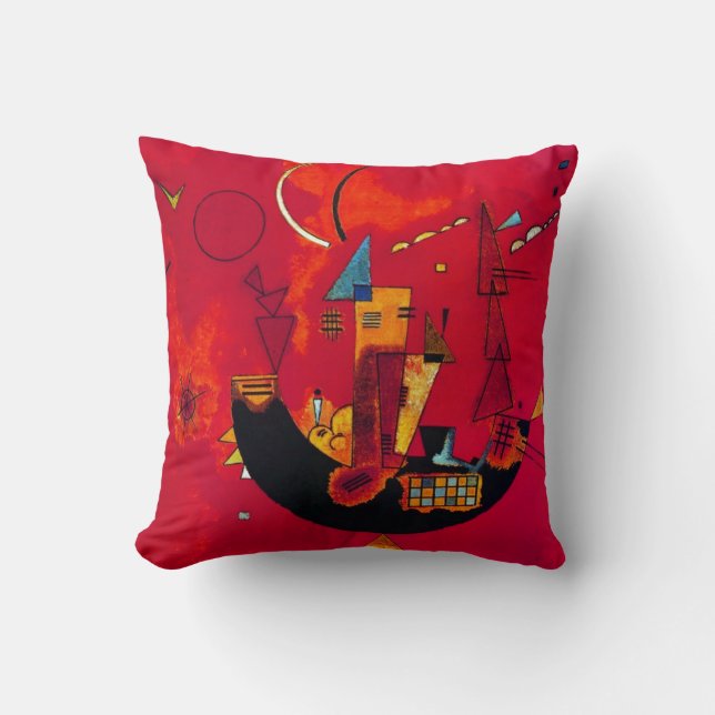 Kandinsky Modern Red Abstract Artwork Cushion (Front)