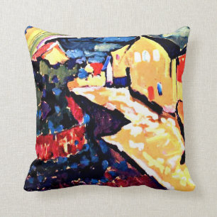 Kandinsky - Murnau with Rainbow, landscape art Cushion