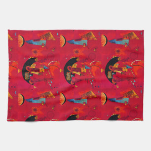 Kandinsky Red Black Abstract Art Tea Towel