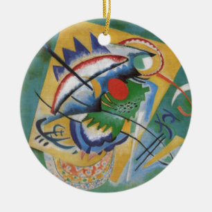Kandinsky Red Oval Abstract Artwork Green Yellow Ceramic Ornament