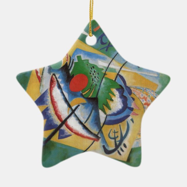 Kandinsky Red Oval Abstract Artwork Green Yellow Ceramic Ornament (Front)