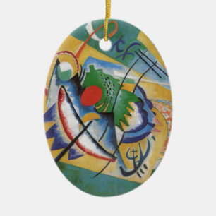 Kandinsky Red Oval Abstract Artwork Green Yellow Ceramic Tree Decoration