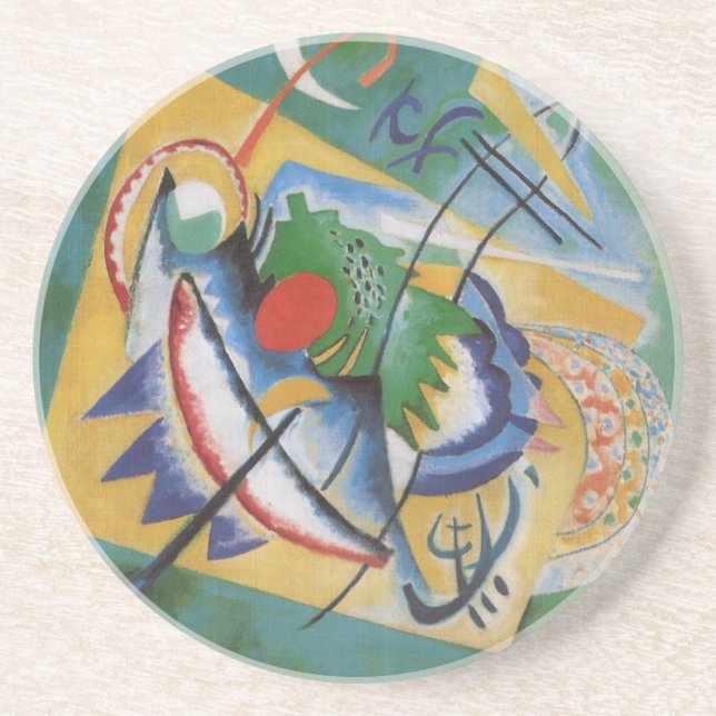 Kandinsky Red Oval Abstract Artwork Green Yellow Coaster (Front)