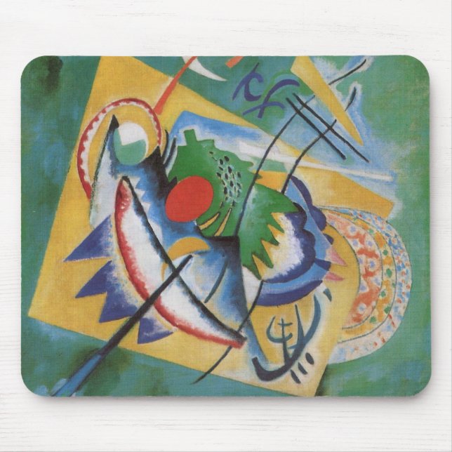 Kandinsky Red Oval Abstract Artwork Green Yellow Mouse Pad (Front)