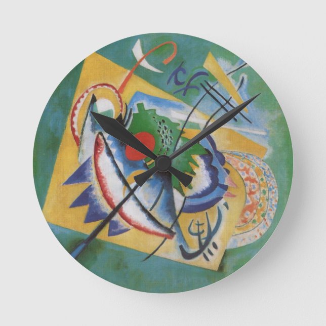 Kandinsky Red Oval Abstract Artwork Green Yellow Round Clock (Front)