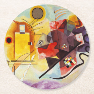 Kandinsky Red Yellow Blue Abstract Painting Round Paper Coaster