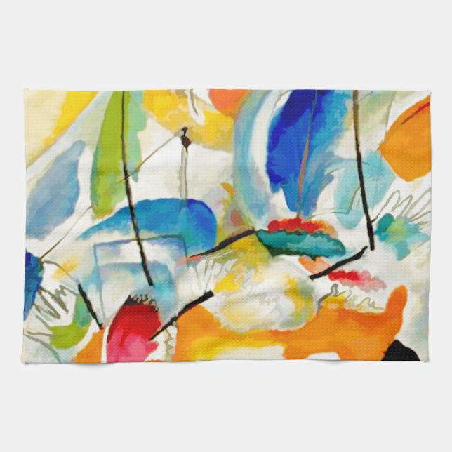 Kandinsky Sea Battle 1913 Tea Towel (Horizontal)