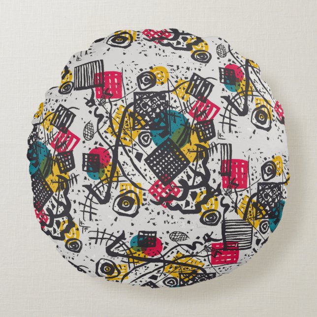 Kandinsky Small Worlds V Abstract Classic Round Cushion (Front)