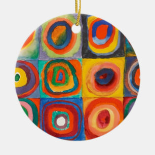 Kandinsky Squares Concentric Circles Ceramic Tree Decoration