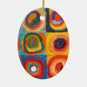 Kandinsky Squares Concentric Circles Ceramic Tree Decoration