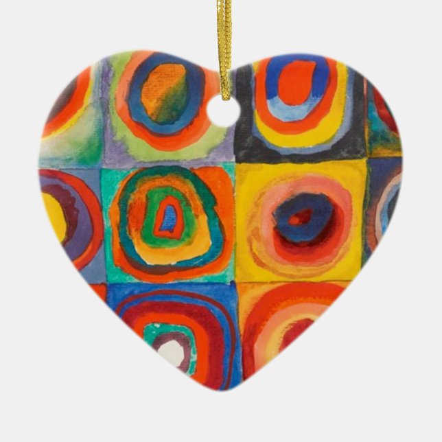 Kandinsky Squares Concentric Circles Ceramic Tree Decoration (Front)