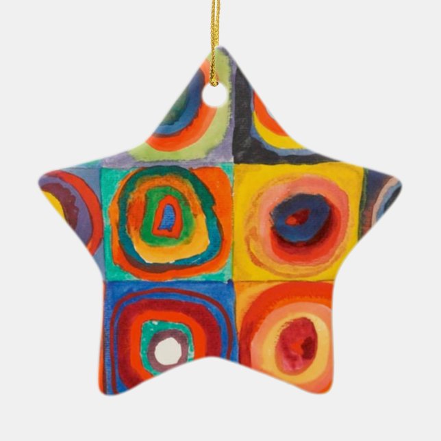 Kandinsky Squares Concentric Circles Ceramic Tree Decoration (Front)