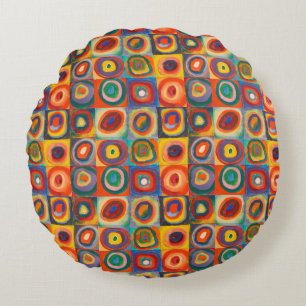 Kandinsky Squares Concentric Circles Round Cushion