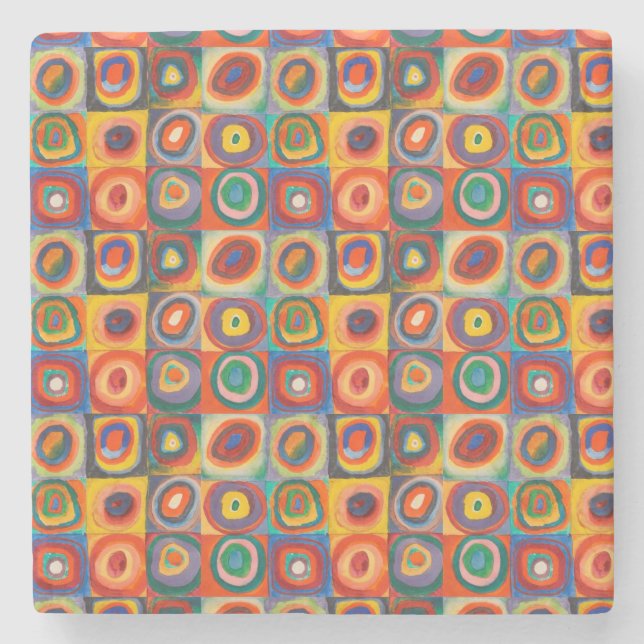 Kandinsky Squares Concentric Circles Stone Coaster (Front)